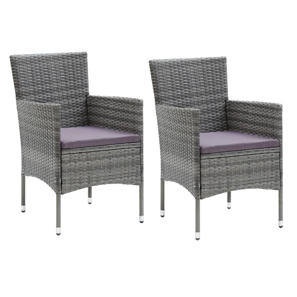 3-Delige Tuinset Met Kussens Poly Rattan Grijs 80 cm tafellengte