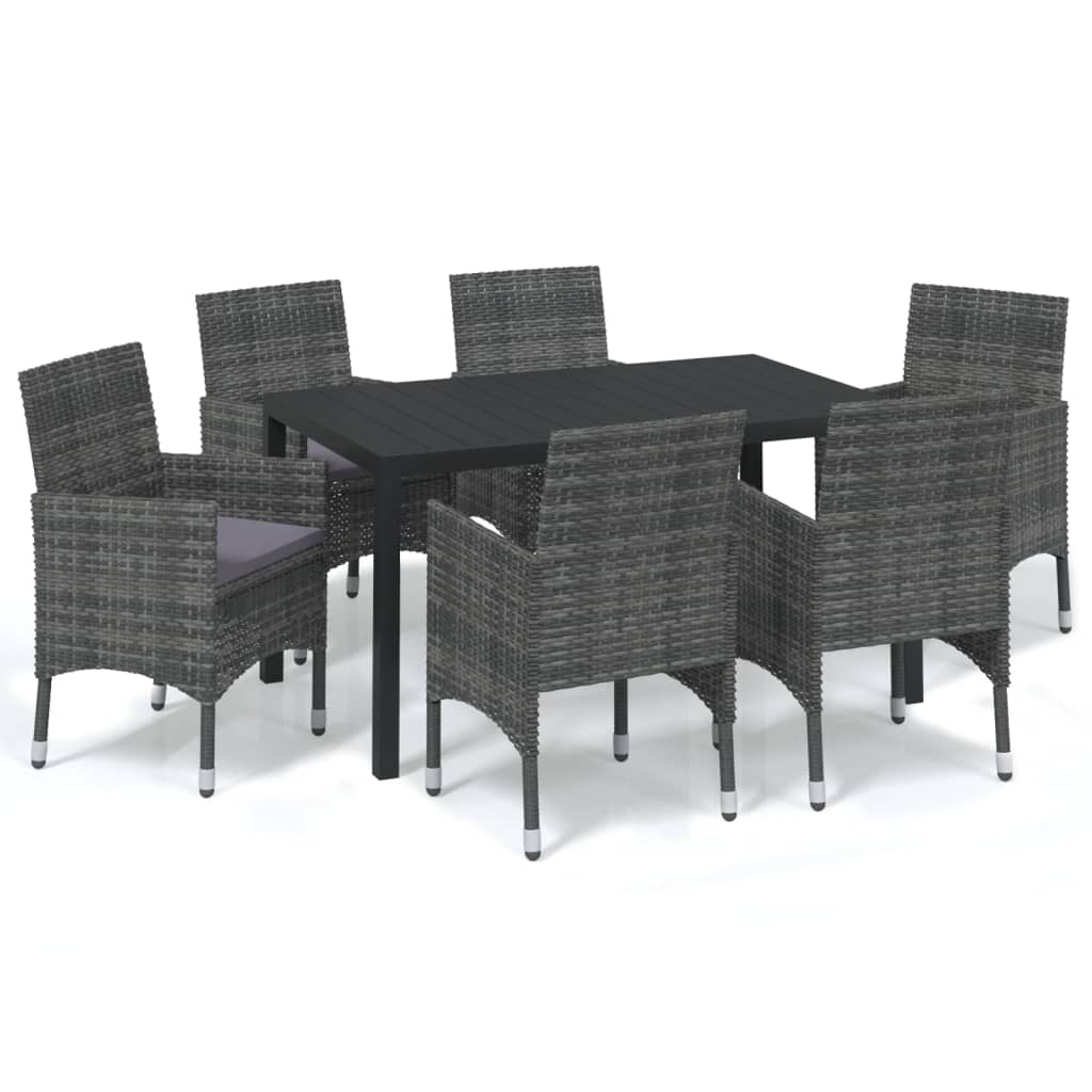 -Delige Tuinset Met Kussens Poly Rattan 7 150 cm tafellengte Grijs
