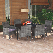 Tuinset 7-delig poly rattan grijs met kussens