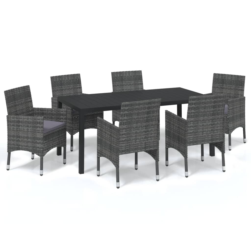 -Delige Tuinset Met Kussens Poly Rattan 7 185 cm tafellengte Grijs