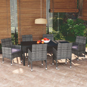 Tuinset 7-delig poly rattan grijs met kussens