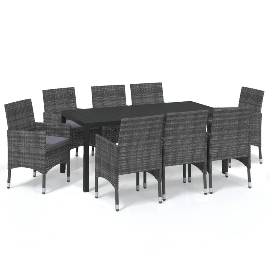 -Delige Tuinset Met Kussens Poly Rattan 9 185 cm tafellengte Grijs