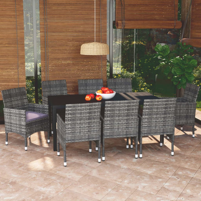 -Delige Tuinset Met Kussens Poly Rattan 9 185 cm tafellengte Grijs