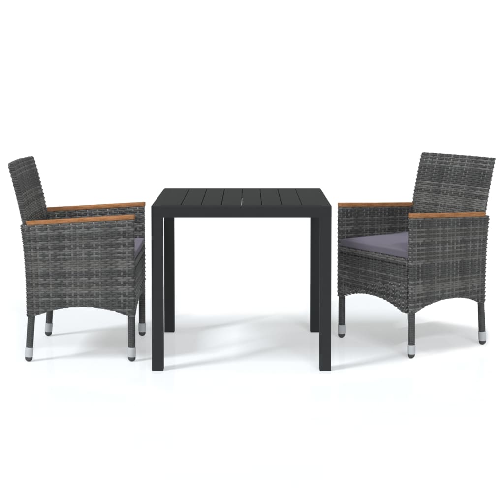 3-Delige Tuinset Met Kussens Poly Rattan Grijs 80 cm tafellengte Grijs en bruin