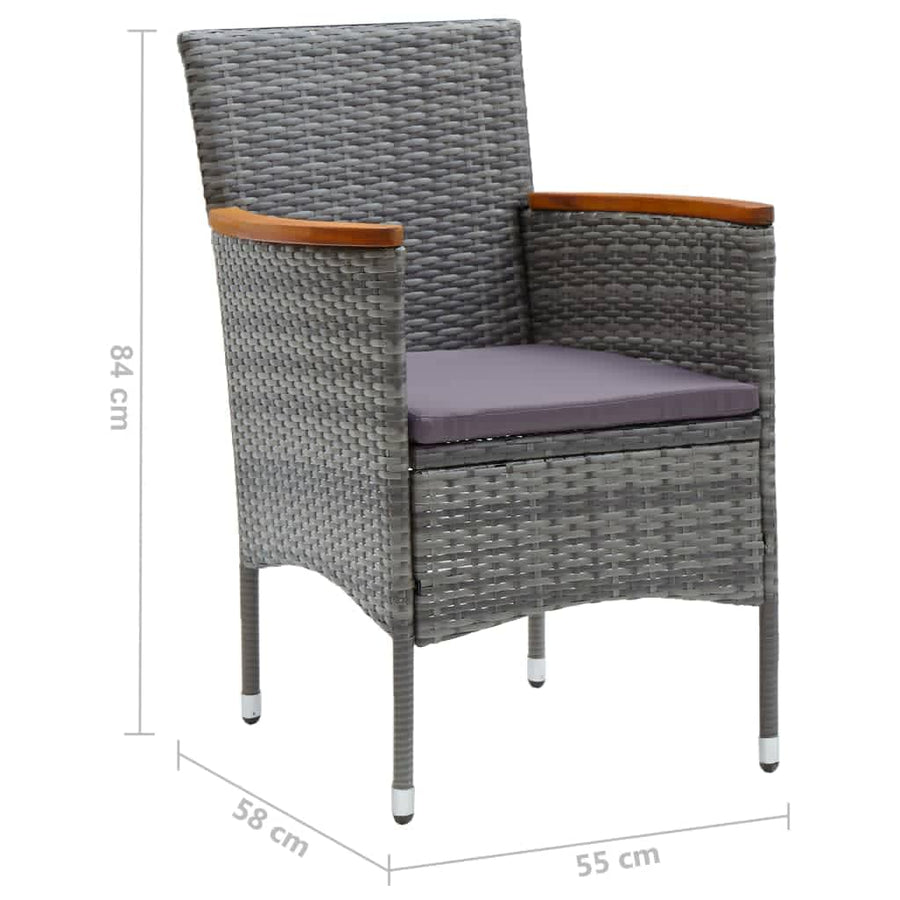 3-Delige Tuinset Met Kussens Poly Rattan Grijs 80 cm tafellengte Grijs en bruin