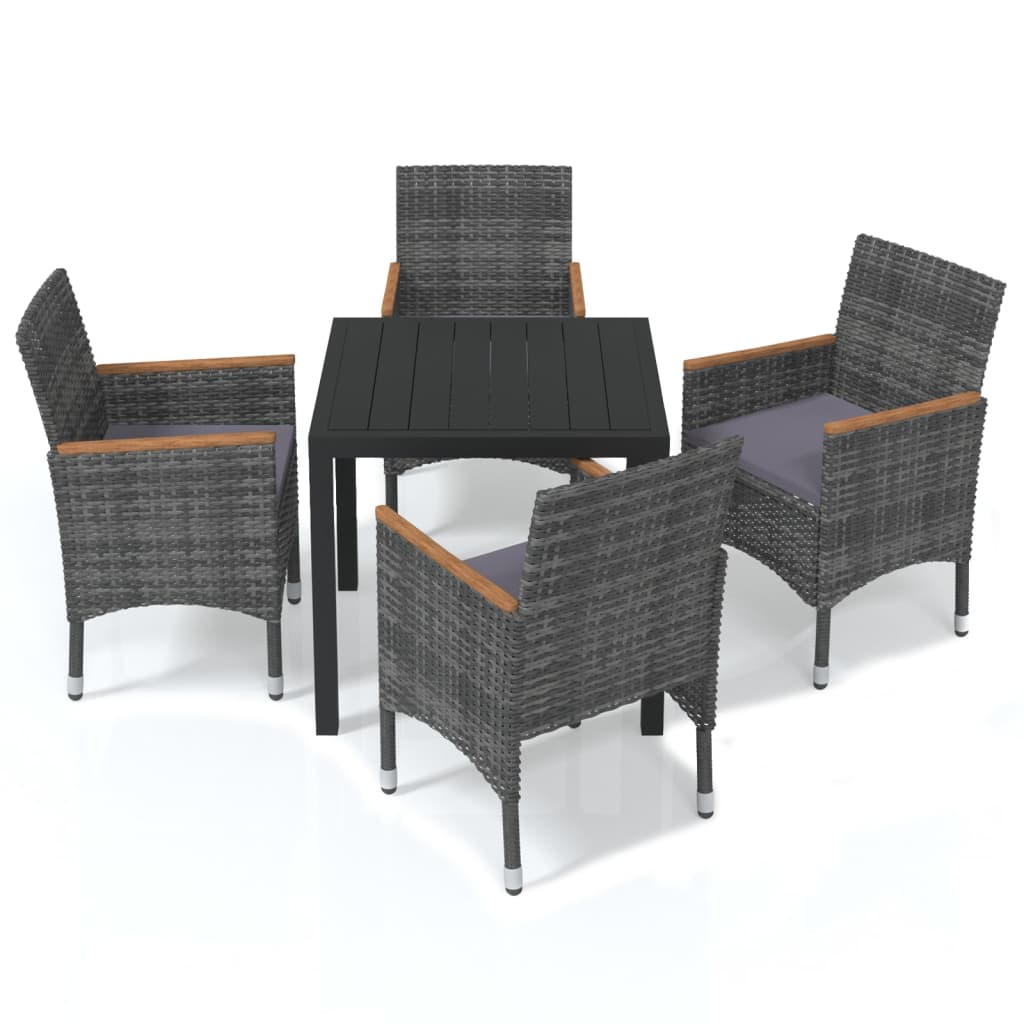 5-Delige Tuinset Met Kussens Poly Rattan Grijs 80 cm tafellengte Grijs en bruin