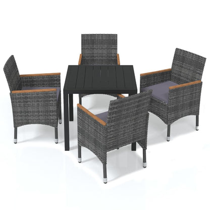 5-Delige Tuinset Met Kussens Poly Rattan Grijs 80 cm tafellengte Grijs en bruin