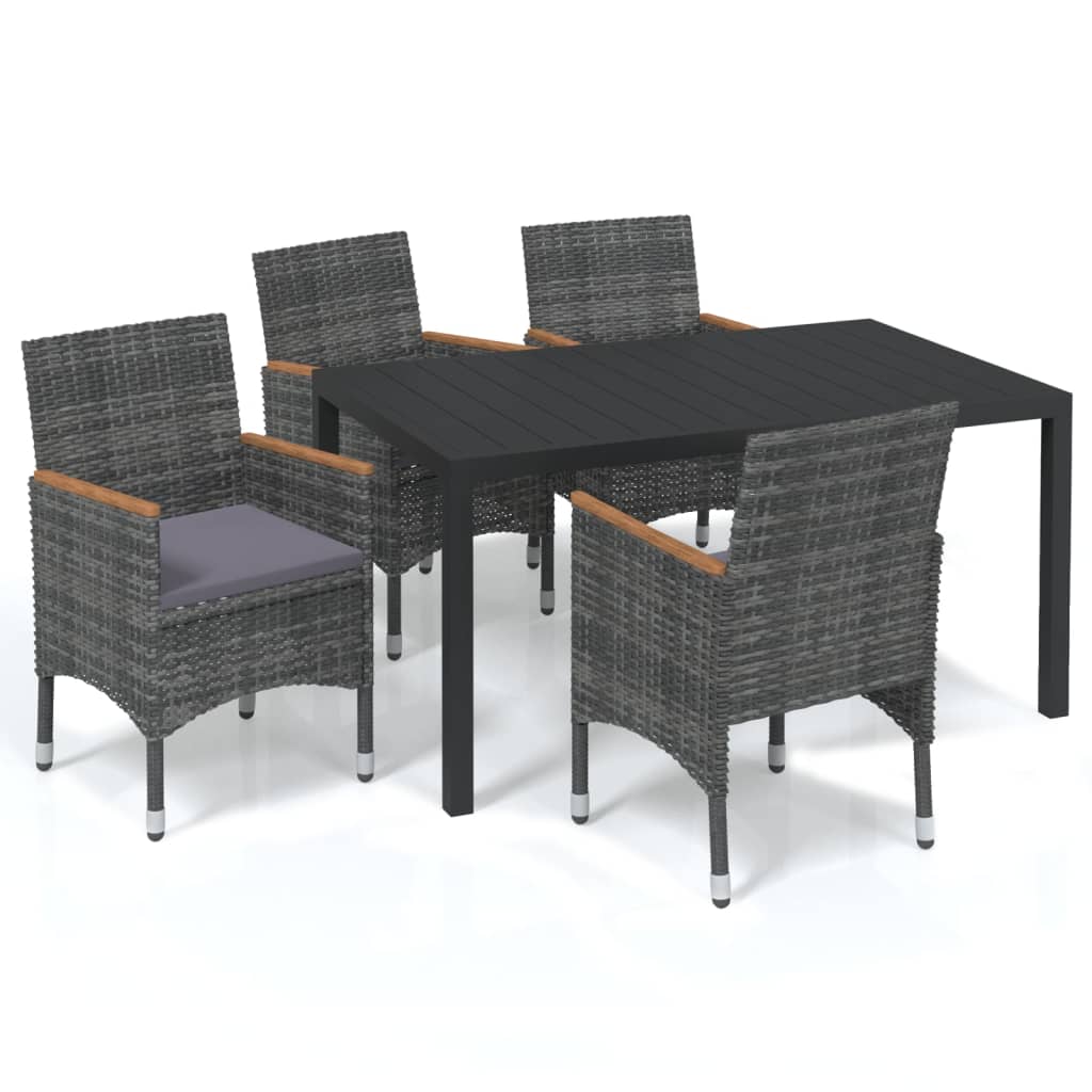 5-Delige Tuinset Met Kussens Poly Rattan Grijs 150 cm tafellengte Grijs en bruin