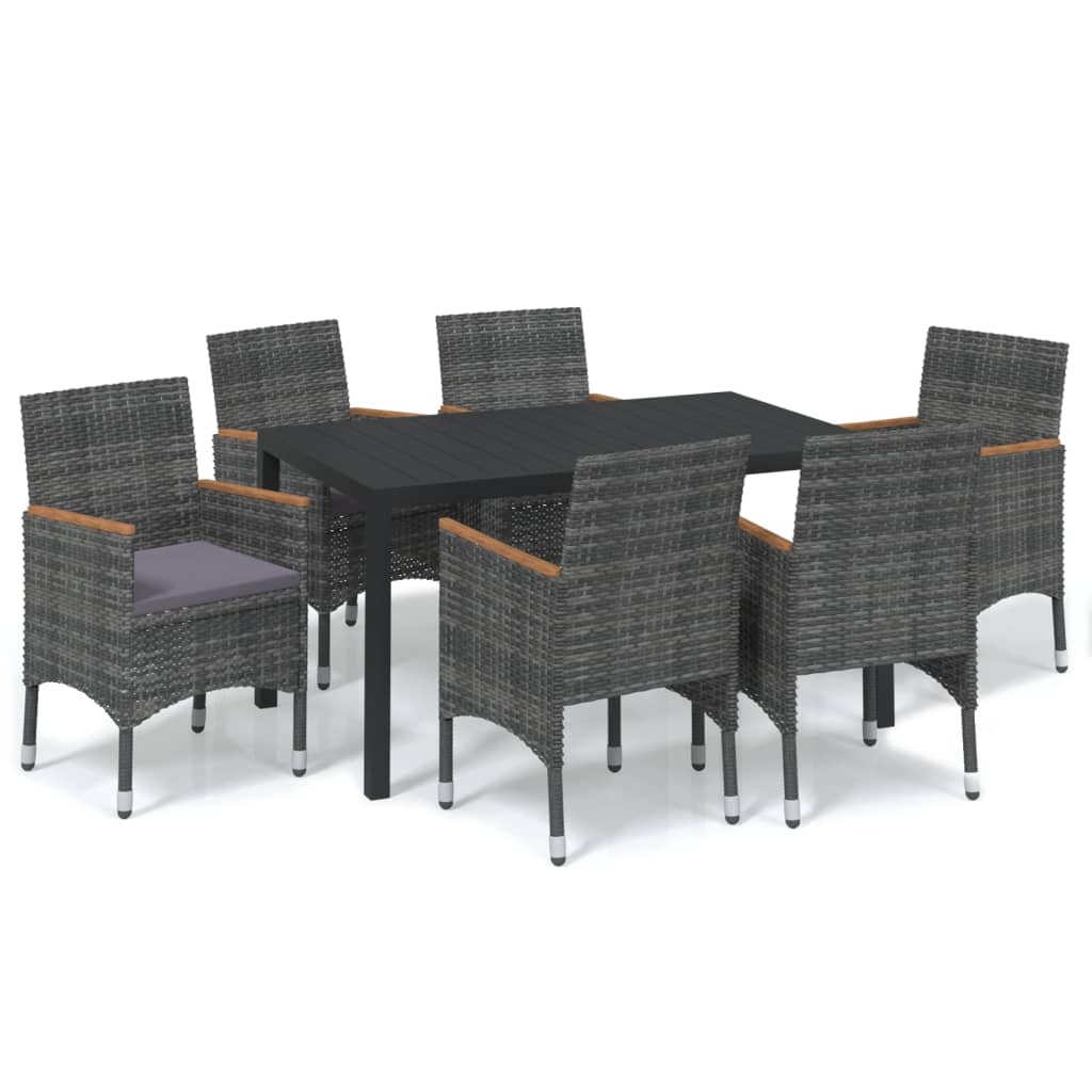 7-Delige Tuinset Met Kussens Poly Rattan Grijs 150 cm tafellengte Grijs en bruin