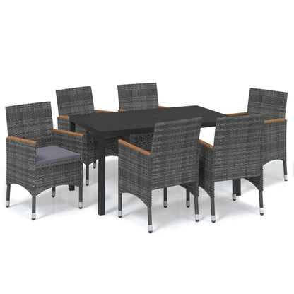 7-Delige Tuinset Met Kussens Poly Rattan Grijs 150 cm tafellengte Grijs en bruin