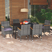 Tuinset 7-delig poly rattan grijs acaciahout