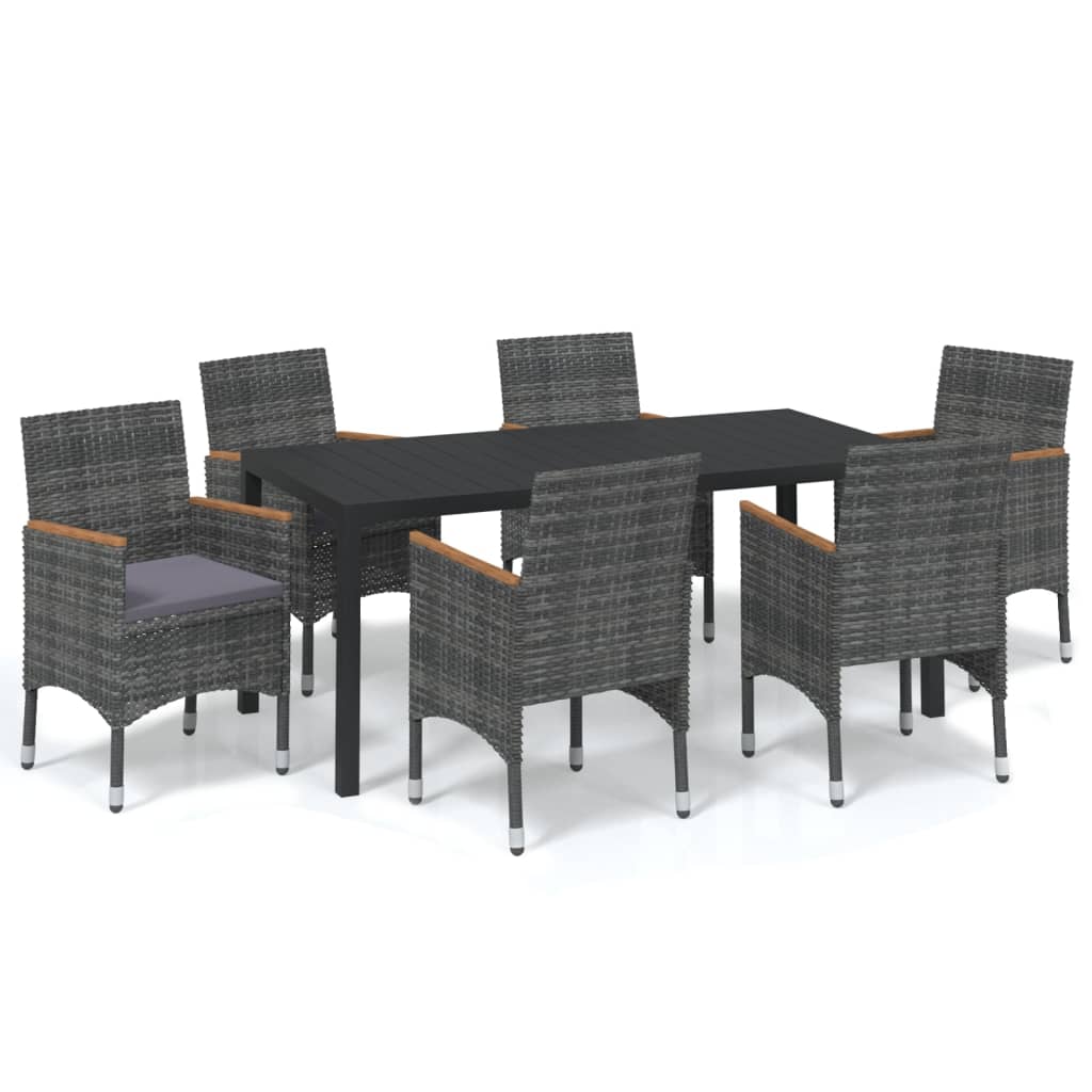 7-Delige Tuinset Met Kussens Poly Rattan Grijs 185 cm tafellengte Grijs en bruin