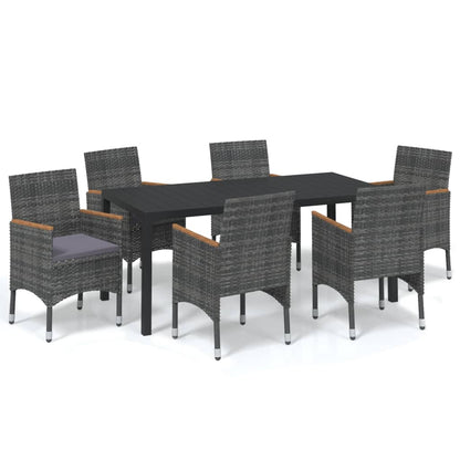 7-Delige Tuinset Met Kussens Poly Rattan Grijs 185 cm tafellengte Grijs en bruin