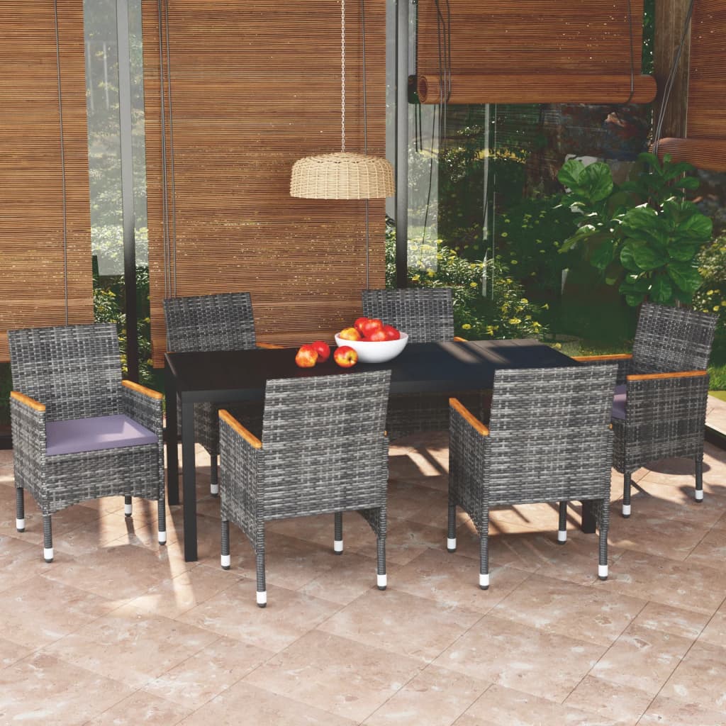 7-Delige Tuinset Met Kussens Poly Rattan Grijs 185 cm tafellengte Grijs en bruin