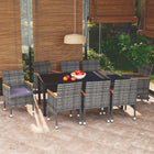 -Delige Tuinset Met Kussens Poly Rattan 9 185 cm tafellengte Grijs en bruin