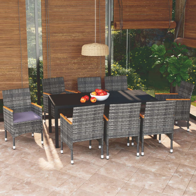 -Delige Tuinset Met Kussens Poly Rattan 9 185 cm tafellengte Grijs en bruin