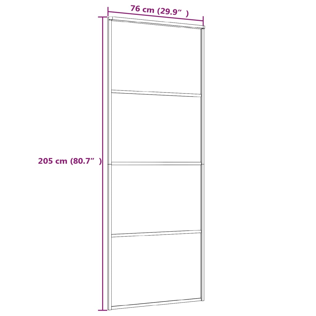 Schuifdeur 76x205 cm mat ESG-glas en aluminium zwart 76 x 205 cm Mat