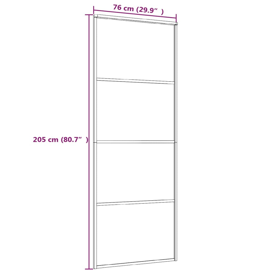Schuifdeur 76x205 cm mat ESG-glas en aluminium zwart 76 x 205 cm Mat