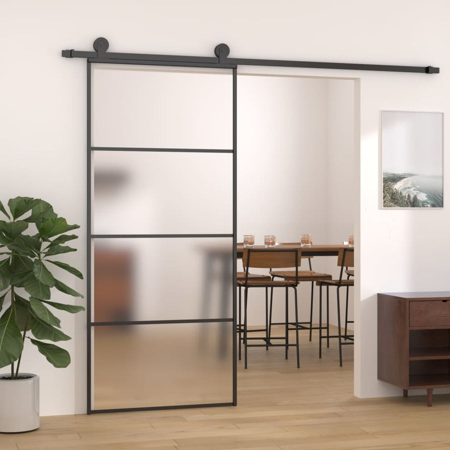 Schuifdeur 90x205 cm mat ESG-glas en aluminium zwart 90 x 205 cm Mat