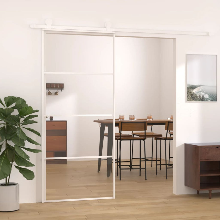 Schuifdeur 90x205 cm ESG-glas en aluminium wit 90 x 205 cm Doorzichtig