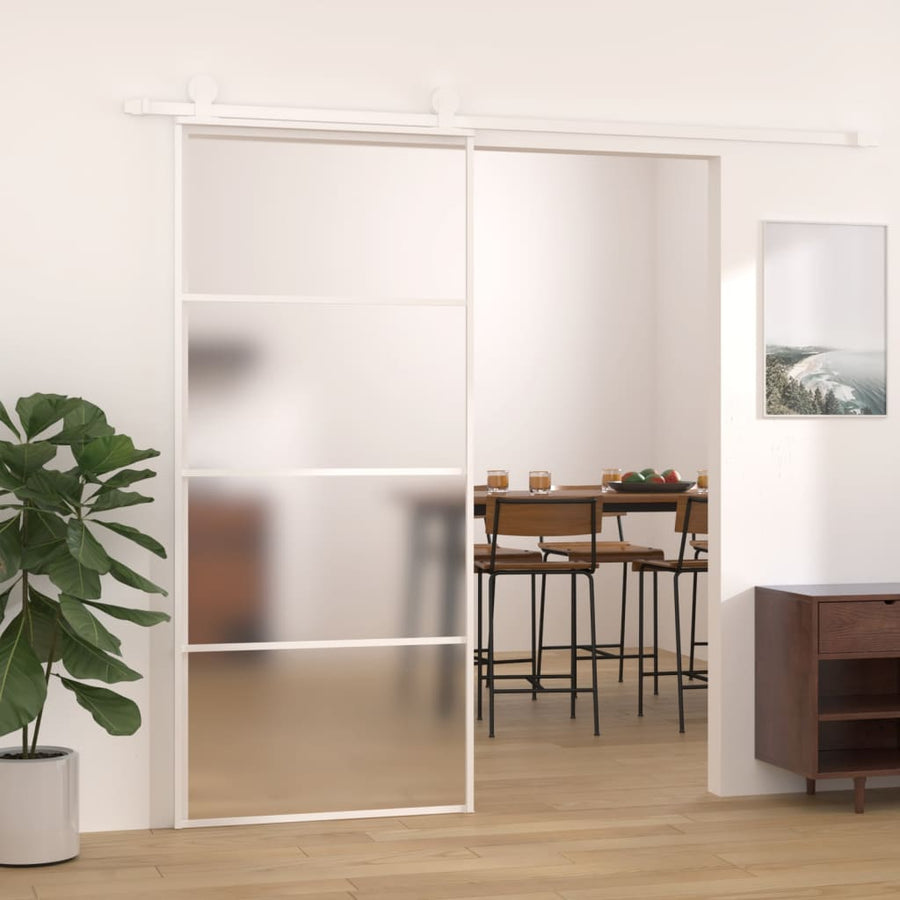 Schuifdeur 90x205 cm mat ESG-glas en aluminium wit 90 x 205 cm Mat