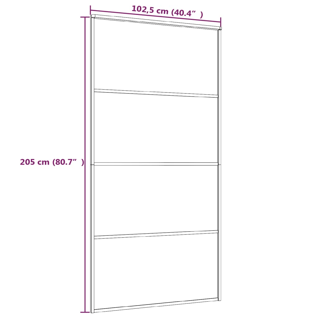 Schuifdeur 102,5x205 cm mat ESG-glas en aluminium zwart 102.5 x 205 cm Mat