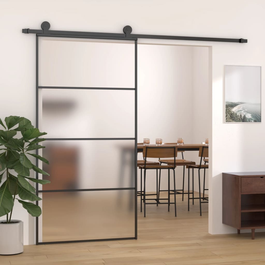 Schuifdeur 102,5x205 cm mat ESG-glas en aluminium zwart 102.5 x 205 cm Mat