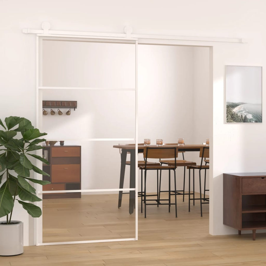 Schuifdeur 102,5x205 cm ESG-glas en aluminium wit 102.5 x 205 cm Wit