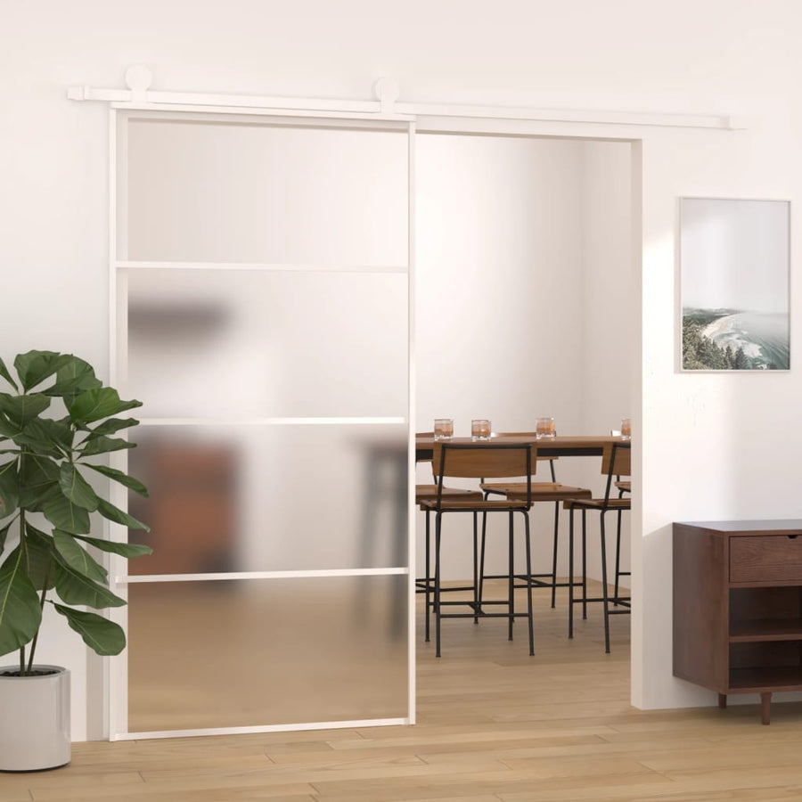 Schuifdeur 102,5x205 cm mat ESG-glas en aluminium wit 102.5 x 205 cm Mat