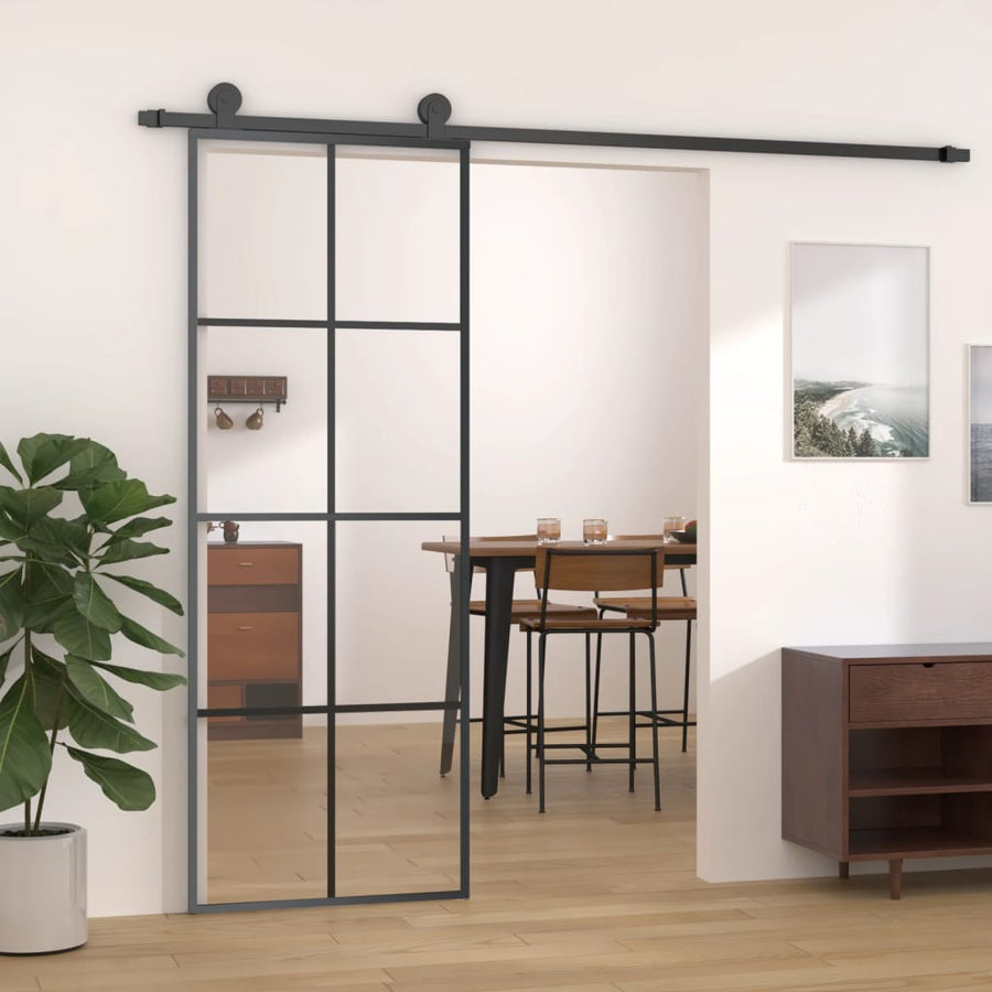 Schuifdeur 76x205 cm ESG-glas en aluminium zwart 1 76 x 205 cm Zwart
