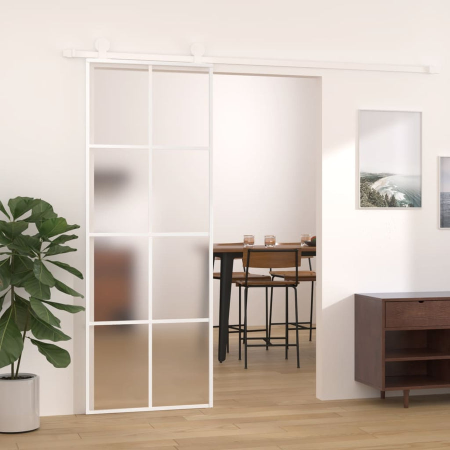 Schuifdeur 76x205 cm mat ESG-glas en aluminium wit 76 x 205 cm Mat