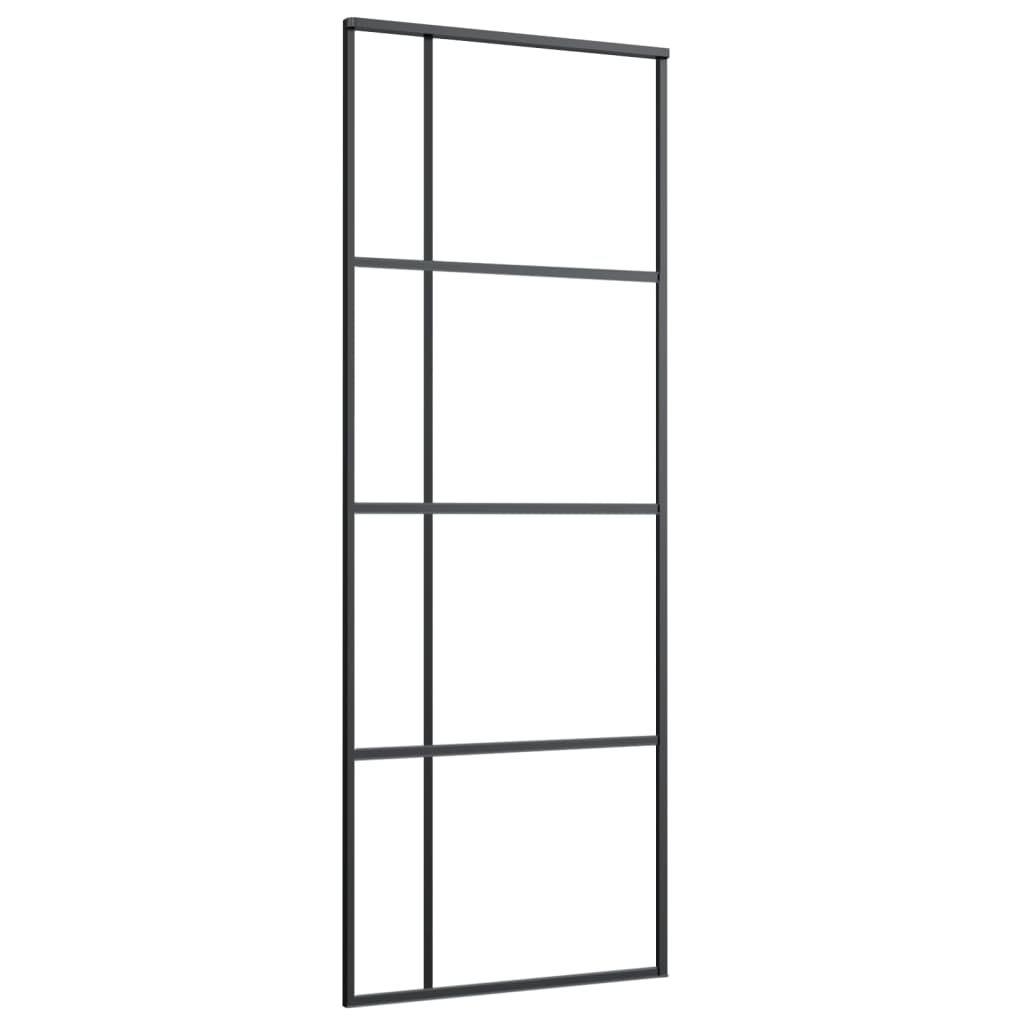 Schuifdeur 76x205 cm mat ESG-glas en aluminium zwart 76 x 205 cm Mat