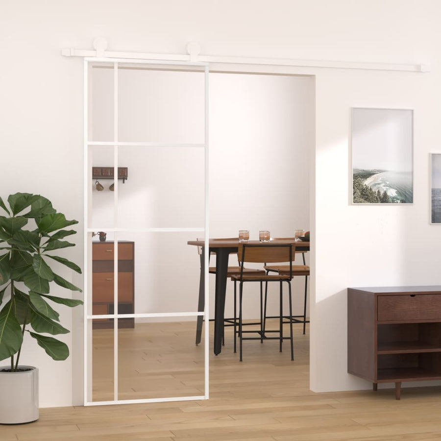 Schuifdeur 76x205 cm ESG-glas en aluminium wit 76 x 205 cm Doorzichtig