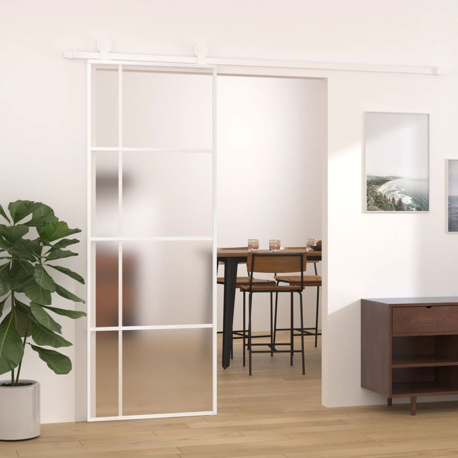 Schuifdeur 76x205 cm mat ESG-glas en aluminium wit 76 x 205 cm Mat