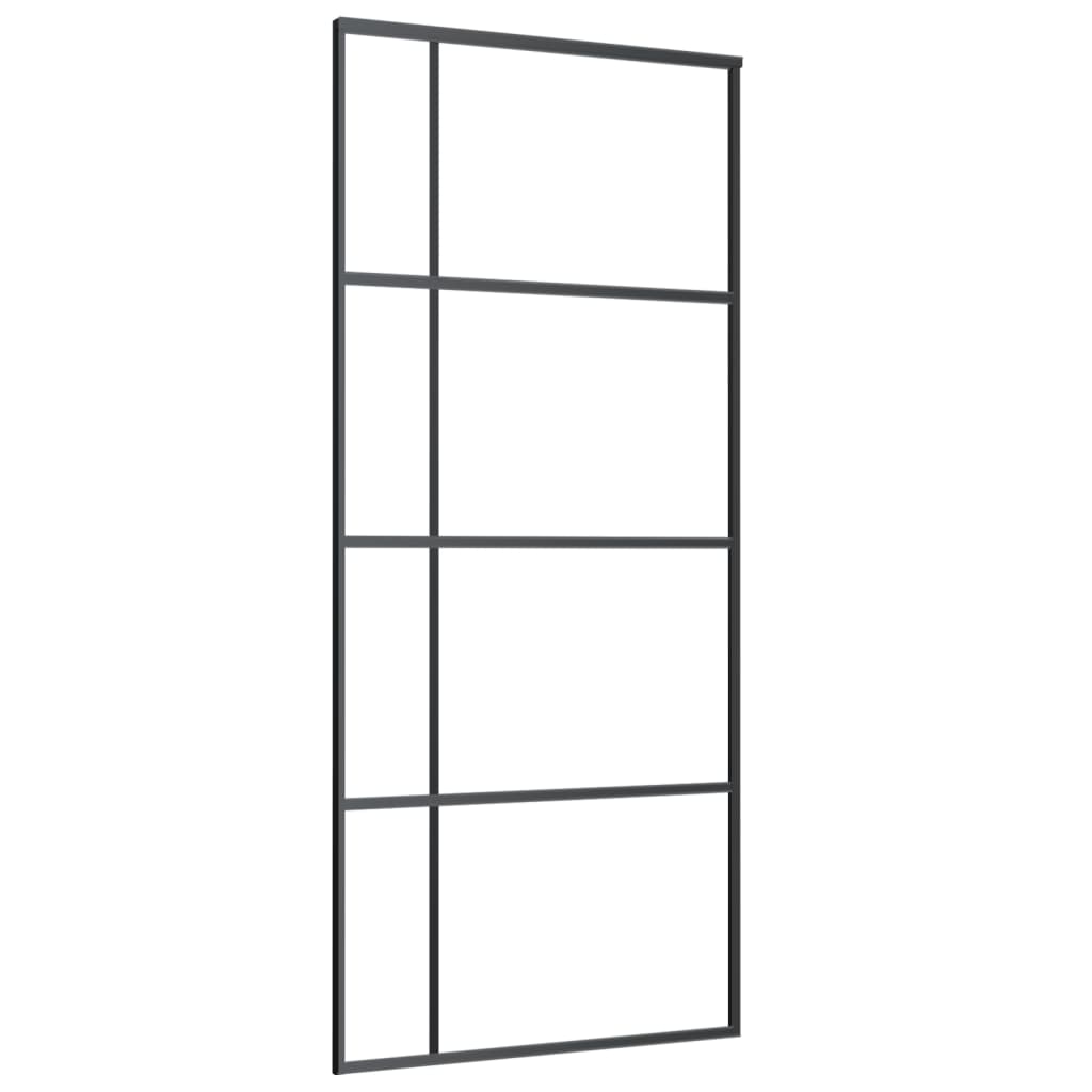 Schuifdeur 90x205 cm ESG-glas en aluminium zwart 90 x 205 cm Doorzichtig