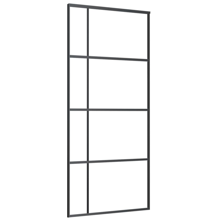 Schuifdeur 90x205 cm ESG-glas en aluminium zwart 90 x 205 cm Doorzichtig