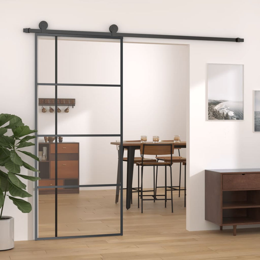 Schuifdeur 90x205 cm ESG-glas en aluminium zwart 90 x 205 cm Doorzichtig