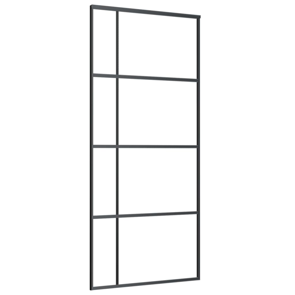 Schuifdeur 90x205 cm mat ESG-glas en aluminium zwart 90 x 205 cm Mat
