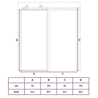 Schuifdeur 90X205 Cm Esg-Glas En Aluminium Wit Zwart