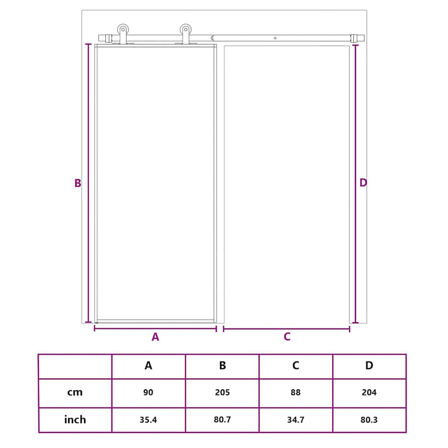 Schuifdeur 90X205 Cm Esg-Glas En Aluminium Wit Zwart