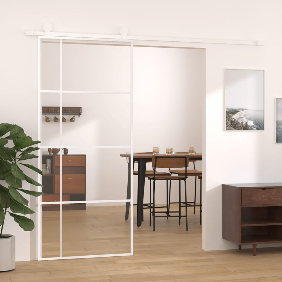 Schuifdeur 90X205 Cm Esg-Glas En Aluminium Wit Zwart