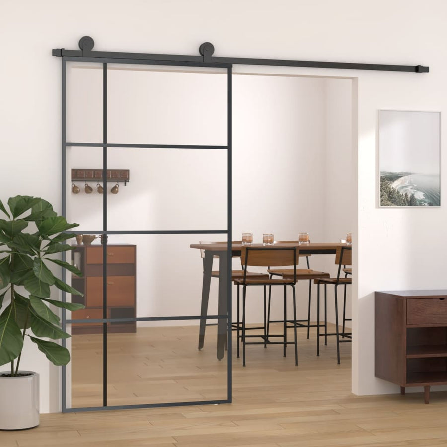 Schuifdeur 102,5x205 cm ESG-glas en aluminium zwart 102.5 x 205 cm Zwart
