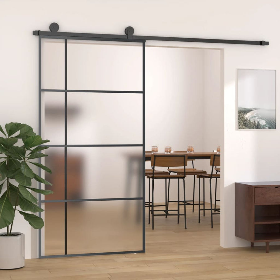 Schuifdeur 102,5x205 cm mat ESG-glas en aluminium zwart 102.5 x 205 cm Mat