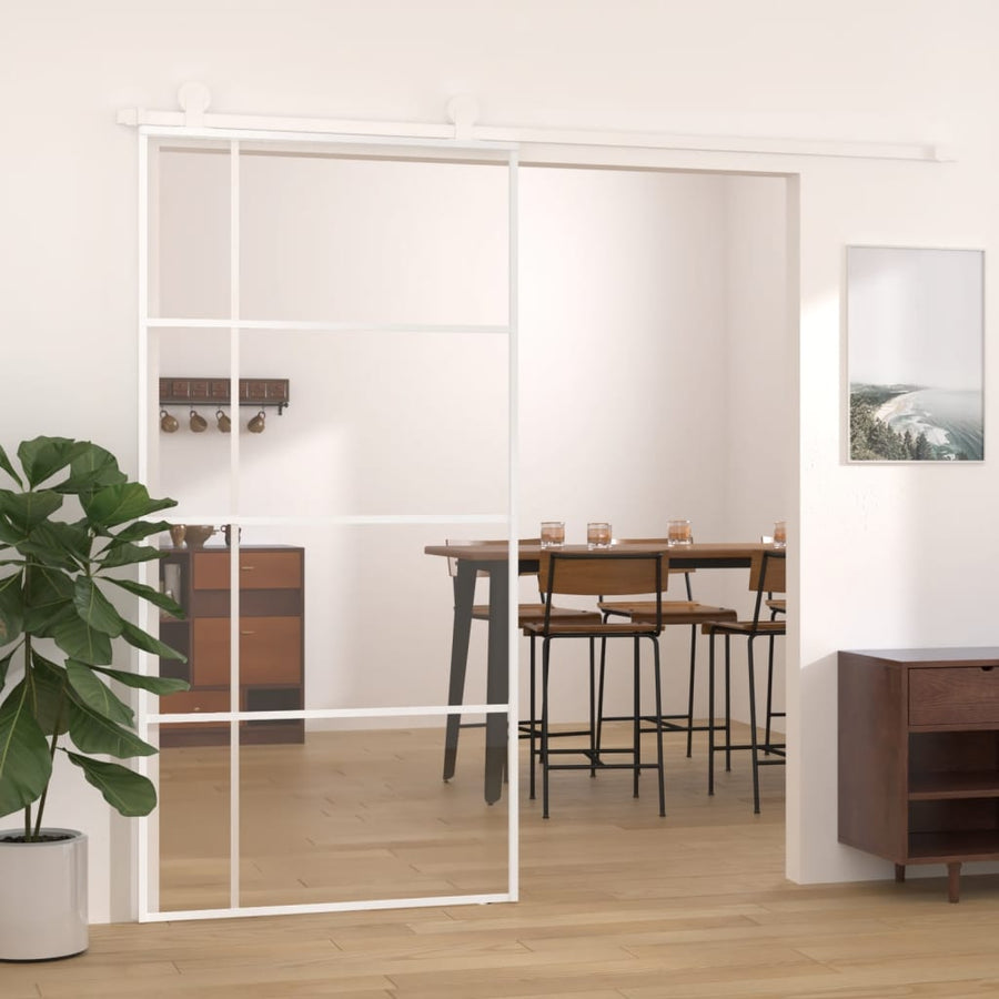 Schuifdeur 02,5X205 Cm Esg-Glas En Aluminium Wit 102.5 x 205 cm Doorzichtig