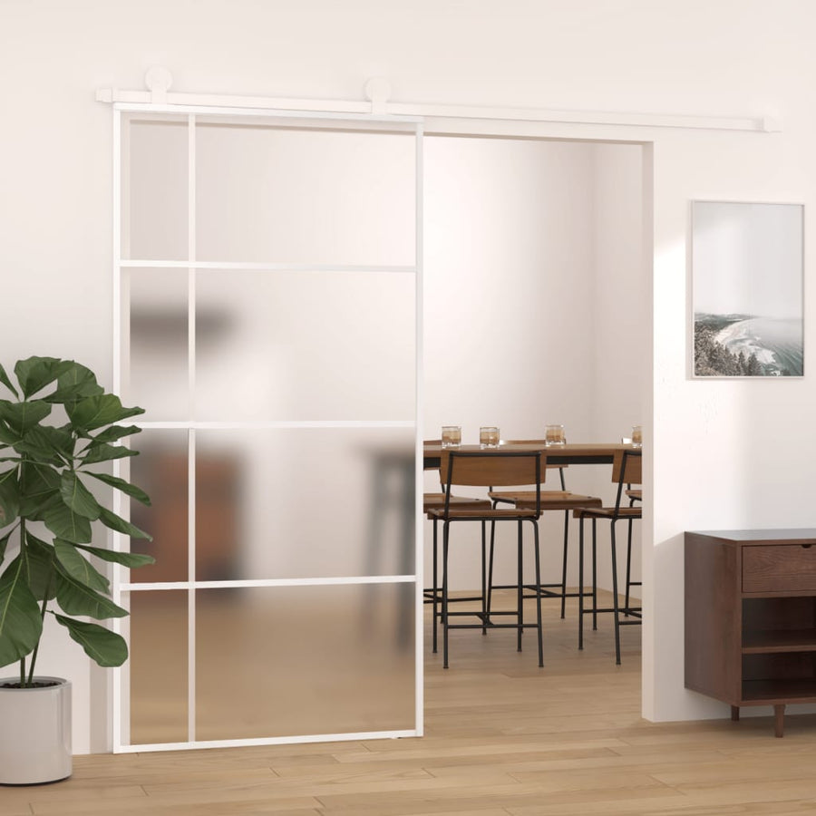 Schuifdeur 102,5x205 cm mat ESG-glas en aluminium wit 102.5 x 205 cm Mat