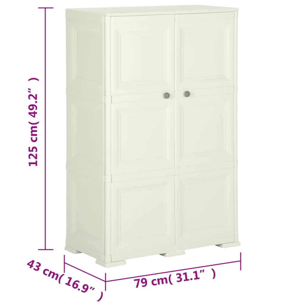 Opbergkast Hout-Look Kunststof Vanille-Ijskleurig 79 x 43 x 125 cm Crème