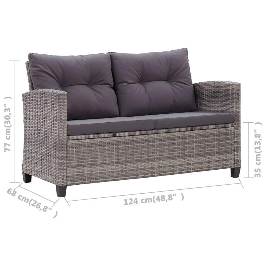 -Delige Tuinset Met Kussens Poly Rattan Grijs PS-plaat