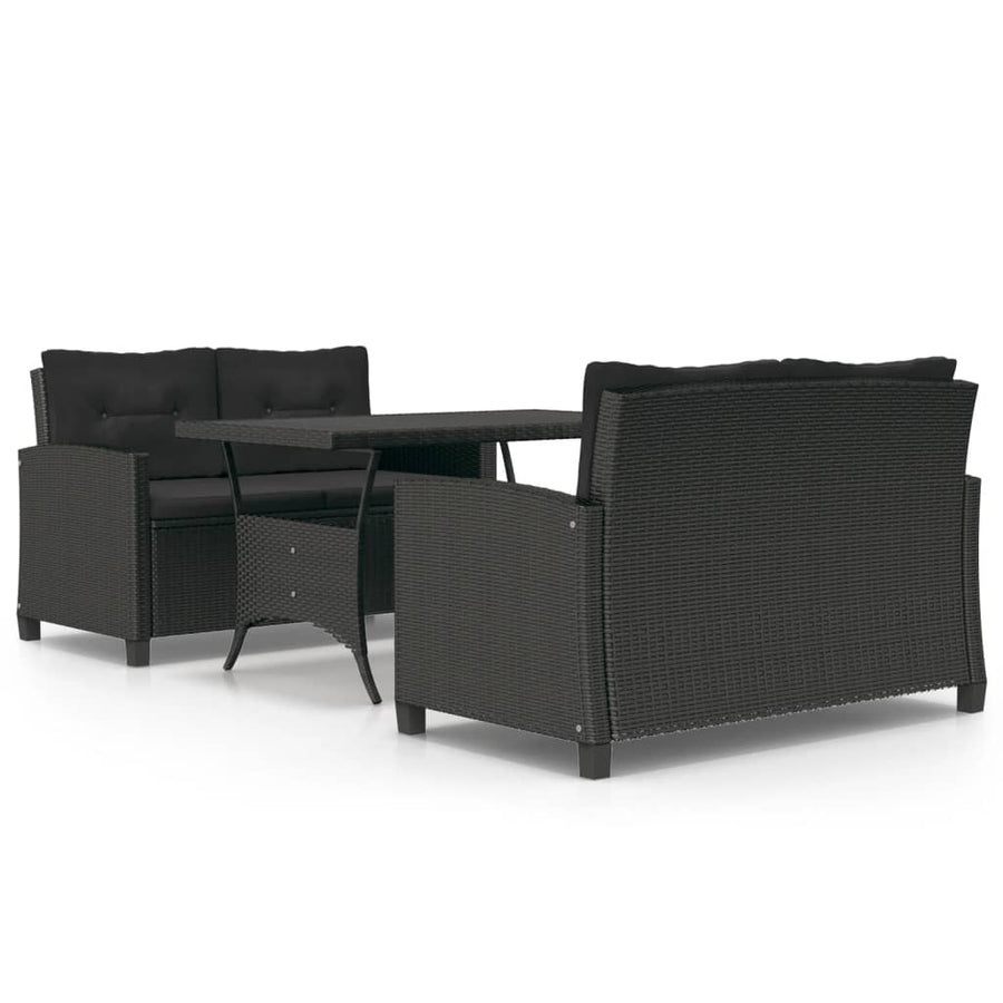 3-Delige Tuinset Met Kussens Poly Rattan Zwart PS-plaat