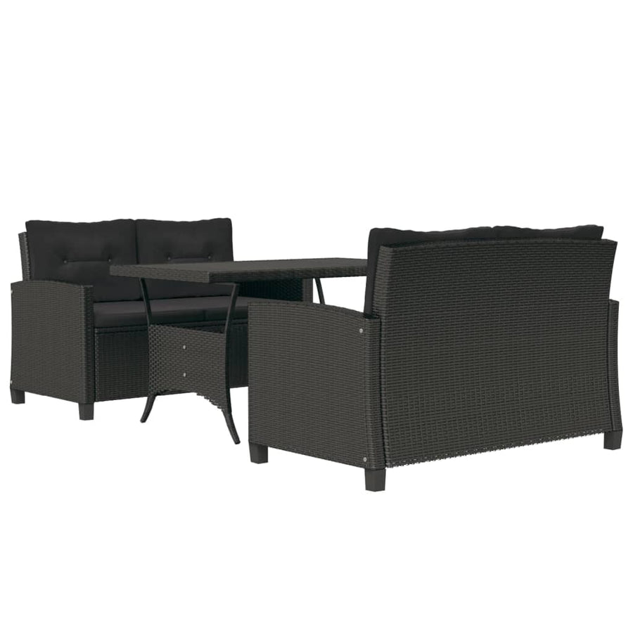 3-Delige Tuinset Met Kussens Poly Rattan Zwart PS-plaat