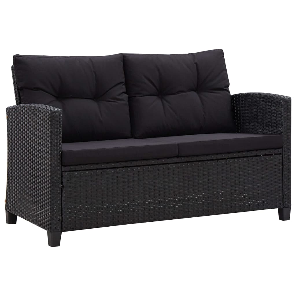 3-Delige Tuinset Met Kussens Poly Rattan Zwart PS-plaat